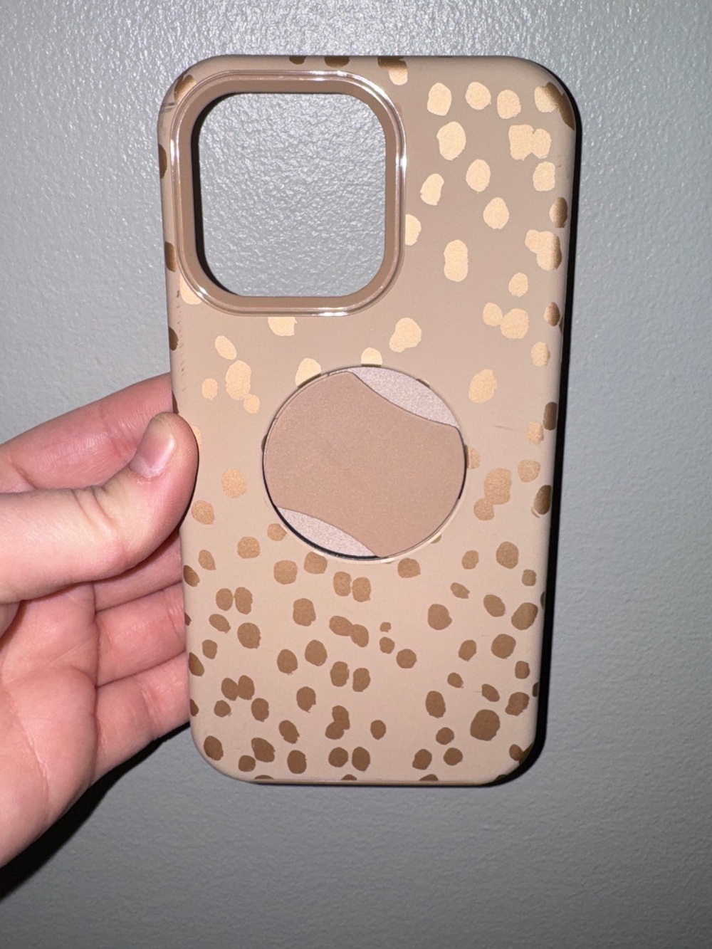 Neutral Tan Leopard Print Phone Case with PopGrip iPhone 15 pro max otterbox
